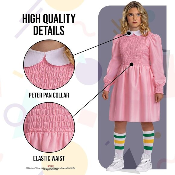 Disguise Eleven Pink Dress Costume Kids Official Stranger Things Costume Sz L - Picture 3 of 6